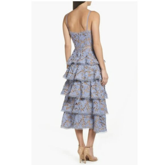 SAU LEE Violet Camellia Lace Tiered Midi Dress - Picture 4 of 13